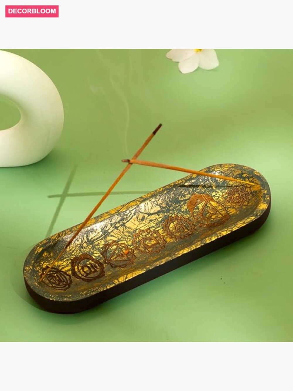 Hand Carved Wood Incense Holder Tray Ash Catcher Burner Decor